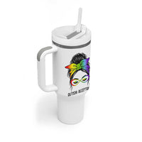 Autism Acceptance Tumbler With Handle Neurodiversity Awareness Messy Bun Women