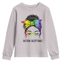 Autism Acceptance Youth Sweatshirt Neurodiversity Awareness Messy Bun Women