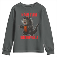 Now I Am Unstoppable Youth Sweatshirt Funny Cute Cat Catzilla - Wonder Print Shop