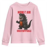 Now I Am Unstoppable Youth Sweatshirt Funny Cute Cat Catzilla - Wonder Print Shop
