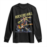 Rock And Roll Long Sleeve Shirt Funny Dionasaur Playing Guitar - Wonder Print Shop