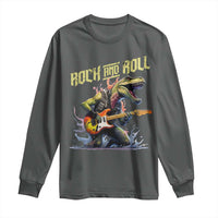 Rock And Roll Long Sleeve Shirt Funny Dionasaur Playing Guitar - Wonder Print Shop