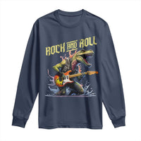 Rock And Roll Long Sleeve Shirt Funny Dionasaur Playing Guitar - Wonder Print Shop