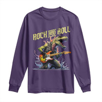 Rock And Roll Long Sleeve Shirt Funny Dionasaur Playing Guitar - Wonder Print Shop