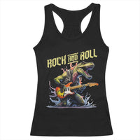 Rock And Roll Racerback Tank Top Funny Dionasaur Playing Guitar - Wonder Print Shop