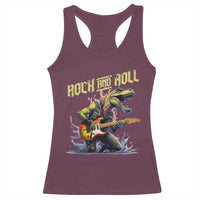 Rock And Roll Racerback Tank Top Funny Dionasaur Playing Guitar - Wonder Print Shop