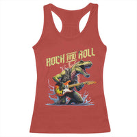 Rock And Roll Racerback Tank Top Funny Dionasaur Playing Guitar - Wonder Print Shop