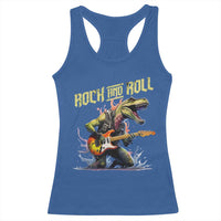 Rock And Roll Racerback Tank Top Funny Dionasaur Playing Guitar - Wonder Print Shop