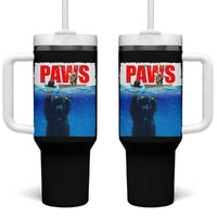 Funny Black Cat Tumbler With Handle PAWS Parody Kitten Mouse Humorous - Wonder Print Shop