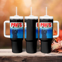 Funny Black Cat Tumbler With Handle PAWS Parody Kitten Mouse Humorous - Wonder Print Shop