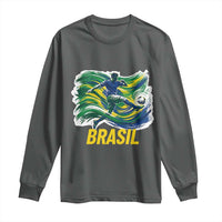 Soccer Brazil Brasil Flag Patriotic Sports Long Sleeve Shirt Brazilian Football Fan Supporter