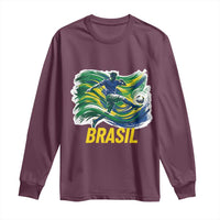 Soccer Brazil Brasil Flag Patriotic Sports Long Sleeve Shirt Brazilian Football Fan Supporter