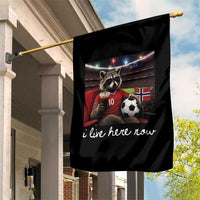 Norway Soccer Football Fan Norge Norwegian Flag Garden Flag Funny Raccoon Drinking Iced Coffee