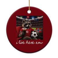 Norway Soccer Football Fan Norge Norwegian Flag Ceramic Ornament Funny Raccoon Drinking Iced Coffee