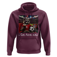 Norway Soccer Football Fan Norge Norwegian Flag Hoodie Funny Raccoon Drinking Iced Coffee