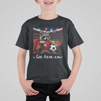 Norway Soccer Football Fan Norge Norwegian Flag T Shirt For Kid Funny Raccoon Drinking Iced Coffee