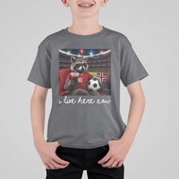 Norway Soccer Football Fan Norge Norwegian Flag T Shirt For Kid Funny Raccoon Drinking Iced Coffee