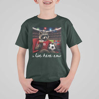 Norway Soccer Football Fan Norge Norwegian Flag T Shirt For Kid Funny Raccoon Drinking Iced Coffee