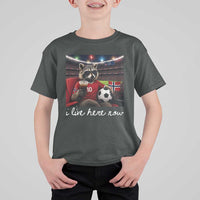 Norway Soccer Football Fan Norge Norwegian Flag T Shirt For Kid Funny Raccoon Drinking Iced Coffee