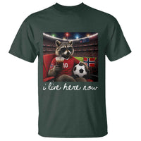 Norway Soccer Football Fan Norge Norwegian Flag T Shirt Funny Raccoon Drinking Iced Coffee