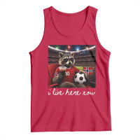 Norway Soccer Football Fan Norge Norwegian Flag Tank Top Funny Raccoon Drinking Iced Coffee