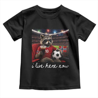 Norway Soccer Football Fan Norge Norwegian Flag Toddler T Shirt Funny Raccoon Drinking Iced Coffee