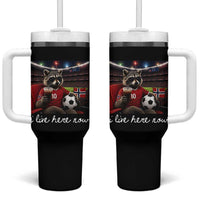 Norway Soccer Football Fan Norge Norwegian Flag Tumbler With Handle Funny Raccoon Drinking Iced Coffee