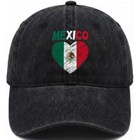 Mexican Flag Heart Mexico City Independence Day Gift Washed Cotton Baseball Cap