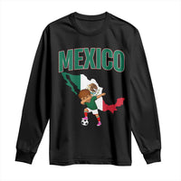Mexico Soccer Boy Dabbing Boy Mexican Flag Map Long Sleeve Shirt