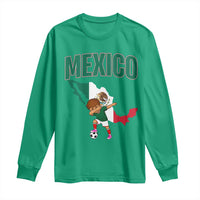 Mexico Soccer Boy Dabbing Boy Mexican Flag Map Long Sleeve Shirt