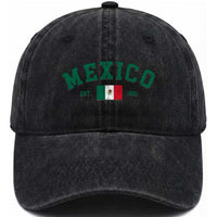 Mexico Mexican Flag Vintage Pride Washed Cotton Baseball Cap