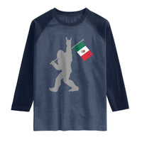 Bigfoot Rock On Hold Mexico Flag Sasquatch Believers Raglan Shirt