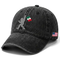 Bigfoot Rock On Hold Mexico Flag Sasquatch Believers Washed Cotton Baseball Cap