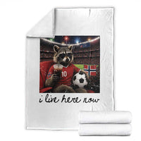 Norway Soccer Football Fan Norge Norwegian Flag Throw Blanket Funny Raccoon I Live Here Now