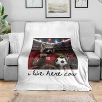 Norway Soccer Football Fan Norge Norwegian Flag Throw Blanket Funny Raccoon I Live Here Now