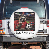 Norway Soccer Football Fan Norge Norwegian Flag Spare Tire Cover Funny Raccoon I Live Here Now