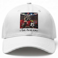 Norway Soccer Football Fan Norge Norwegian Flag Baseball Cap Funny Raccoon I Live Here Now