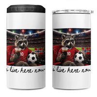 Norway Soccer Football Fan Norge Norwegian Flag 4 in 1 Can Cooler Tumbler Funny Raccoon I Live Here Now