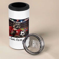 Norway Soccer Football Fan Norge Norwegian Flag 4 in 1 Can Cooler Tumbler Funny Raccoon I Live Here Now