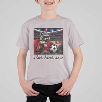 Norway Soccer Football Fan Norge Norwegian Flag T Shirt For Kid Funny Raccoon I Live Here Now