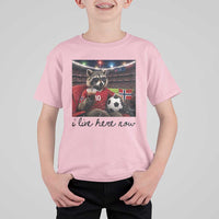 Norway Soccer Football Fan Norge Norwegian Flag T Shirt For Kid Funny Raccoon I Live Here Now