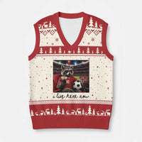 Norway Soccer Football Fan Norge Norwegian Flag V-Neck Knit Sweater Vest Funny Raccoon I Live Here Now