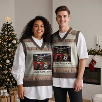 Norway Soccer Football Fan Norge Norwegian Flag V-Neck Knit Sweater Vest Funny Raccoon I Live Here Now