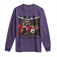 Norway Soccer Football Fan Norge Norwegian Flag Long Sleeve Shirt Funny Raccoon I Live Here Now