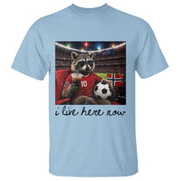 Norway Soccer Football Fan Norge Norwegian Flag T Shirt Funny Raccoon I Live Here Now