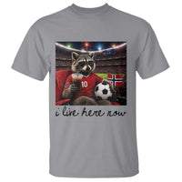 Norway Soccer Football Fan Norge Norwegian Flag T Shirt Funny Raccoon I Live Here Now
