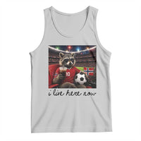 Norway Soccer Football Fan Norge Norwegian Flag Tank Top Funny Raccoon I Live Here Now