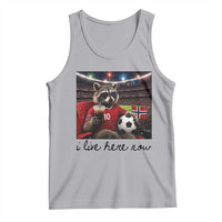 Norway Soccer Football Fan Norge Norwegian Flag Tank Top Funny Raccoon I Live Here Now