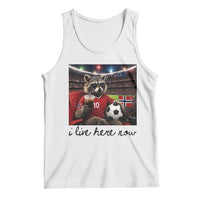 Norway Soccer Football Fan Norge Norwegian Flag Tank Top Funny Raccoon I Live Here Now