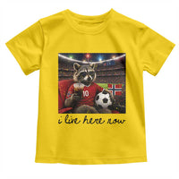 Norway Soccer Football Fan Norge Norwegian Flag Toddler T Shirt Funny Raccoon I Live Here Now